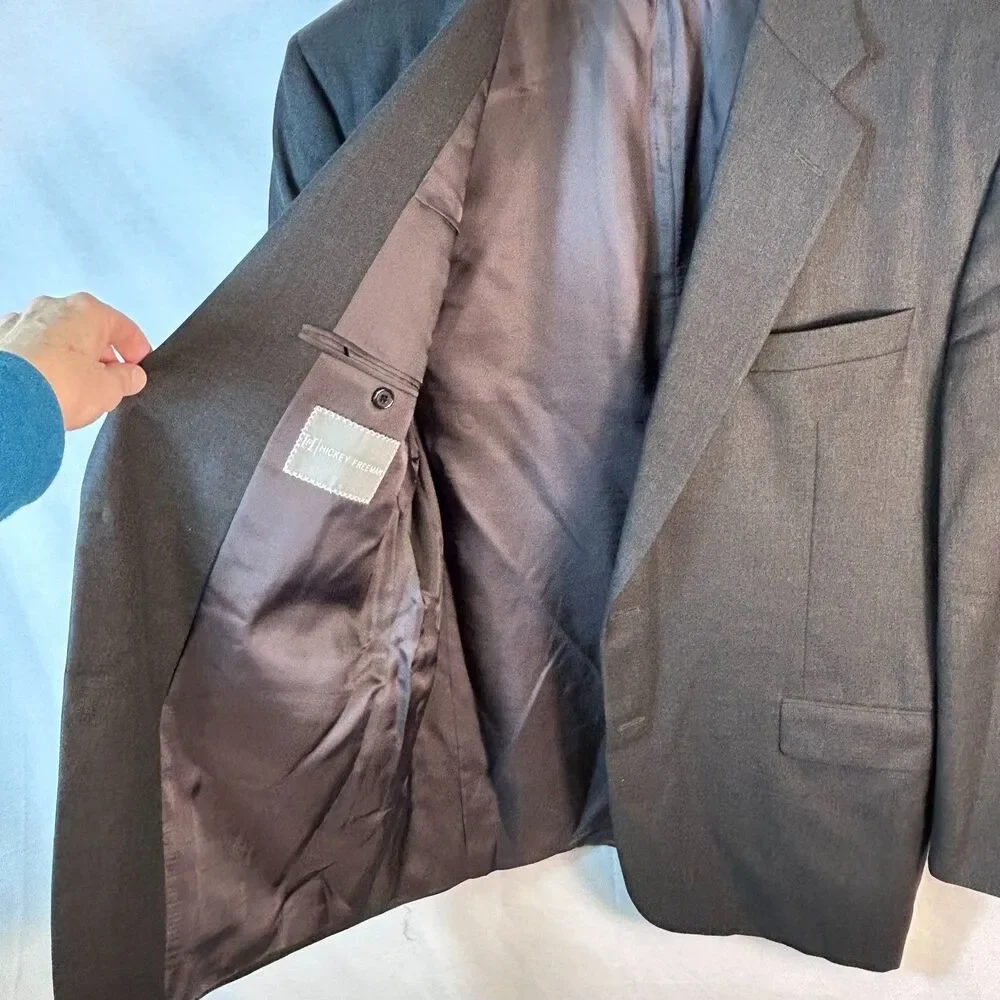 Hickey Freeman Men's Gray Wool Loro Piana Italy Classic Suit Jacket Size 46R